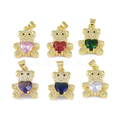 Brass Micro Pave Cubic Zirconia Pendants KK-P266-17G-1