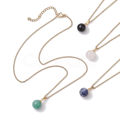 Round Gemstone Pendant Necklaces NJEW-JN04718-02-1