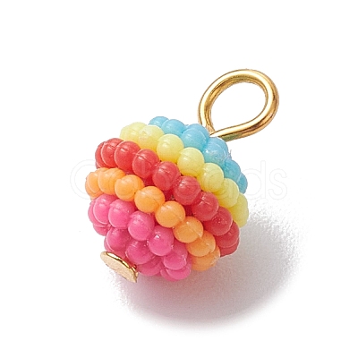 Rainbow Color Resin Waxberry Round Charms with Golden Tone Iron Loops PALLOY-JF02773-1