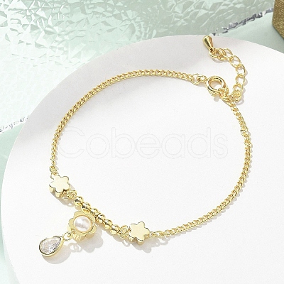 Brass Micro Pave Clear Cubic Zirconia Charm Bracelets for Women BJEW-C083-06G-1