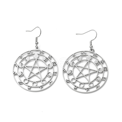 Non-Tarnish 12 Constellations & Moon Phase & Star 304 Stainless Steel Dangle Earrings for Women EJEW-P222-01P-1