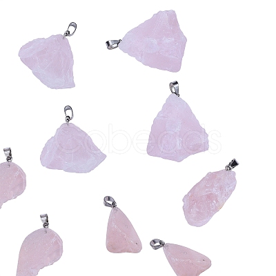 5Pcs 5 Style Natural Rose Quartz Pendants G-CJ0001-42-1