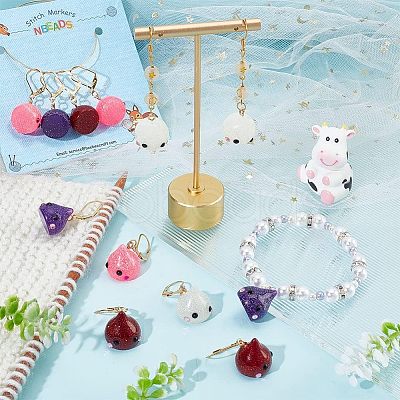 12Pcs 4 Colors Resin Teardrop with Cartoon Face Pattern Charms Locking Stitch Markers HJEW-PH01513-1