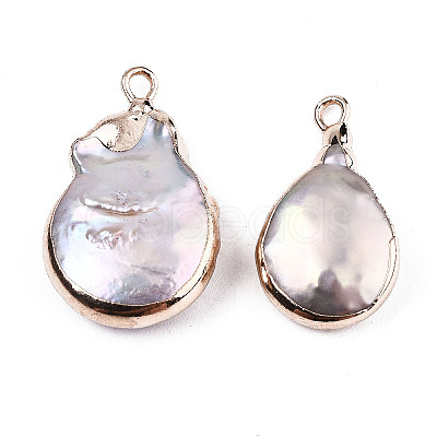 Electroplate Natural Baroque Pearl Keshi Pearl Pendants PEAR-Q008-22G-1