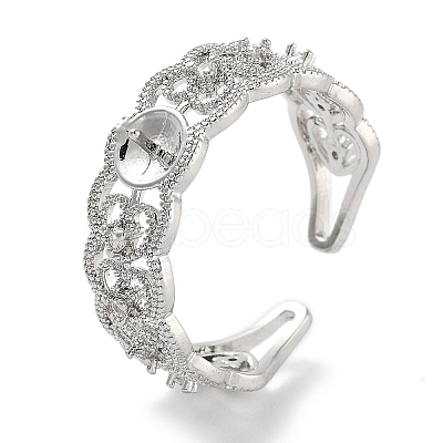 Rack Plating Heart Brass Micro Pave Cubic Zirconia Open Cuff Ring Settings KK-Z071-26P-1