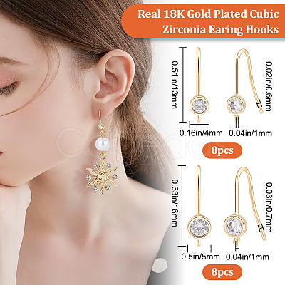 Beebeecraft 16Pcs 2 Size Brass Micro Clear Cubic Zirconia Earring Hooks KK-BBC0007-35-1