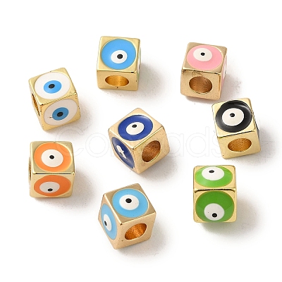 Brass Enamel European Beads KK-R162-056G-1