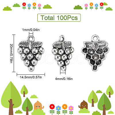 SUNNYCLUE 100Pcs Grape Tibetan Style Alloy Pendants TIBEP-SC0002-47-1