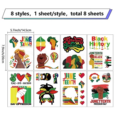 8 Sheets 8 Styles Juneteenth PVC Waterproof Wall Stickers DIY-WH0345-133-1