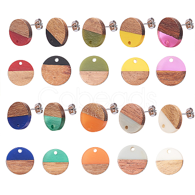 10Pairs 10 Colors Opaque Resin & Walnut Wood Stud Earring Findings MAK-CJ0001-11-1