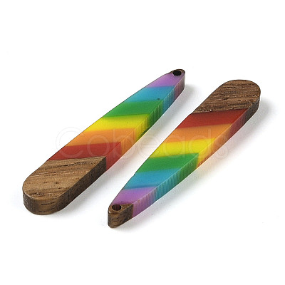 Pride Rainbow Theme Resin & Walnut Wood Pendants WOOD-K012-05A-1