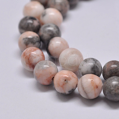 Natural Pink Zebra Jasper Beads Strands X-G-P231-01-8mm-1