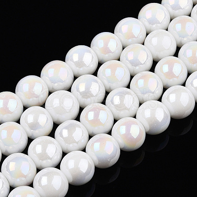 Electroplate Opaque Glass Beads Strands GLAA-T032-P10mm-AB02-1