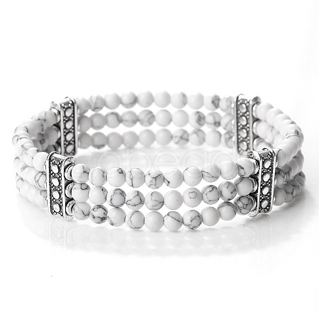 Round Natural Howlite & Alloy Multi-Strand Beaded Stretch Bracelets for Women Men GQ0306-6-1