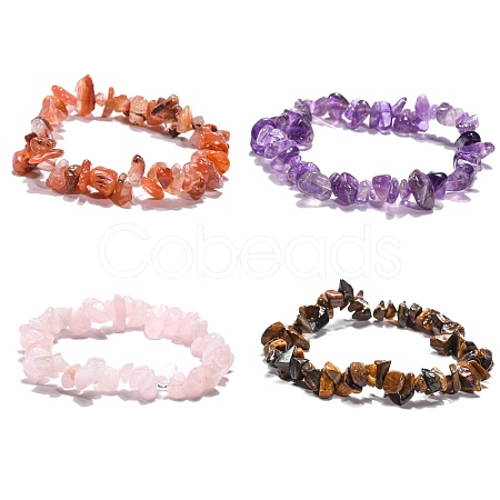 Natural & Synthetic Mixed Stone Chips Stretch Bracelets BJEW-JB01308-1