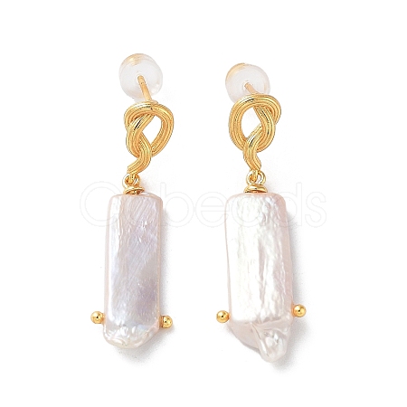 Rectangle Natural Pearl Stud Earrings for Women EJEW-E303-39G-1