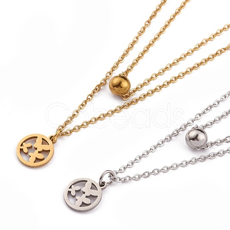 304 Stainless Steel Double Layer Necklaces NJEW-F280-13-1