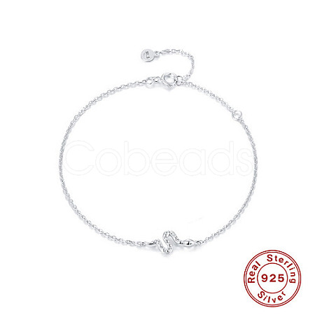 Anti-Tarnish Rhodium Plated 925 Sterling Silver Micro Pave Cubic Zirconia Link Bracelets ZA1067-1-1