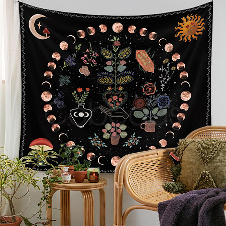 Floral Plants Moon Phase Tapestry PW23040431282-1