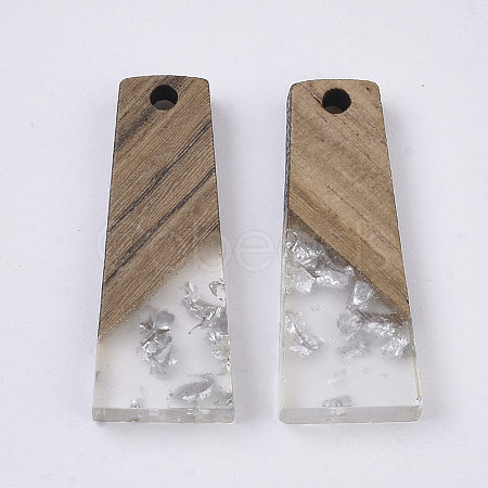 Transparent Resin & Walnut Wood Pendants X-RESI-S358-59-A02-1