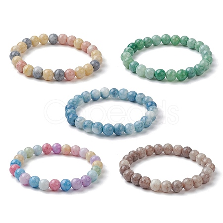 Glass Round Beaded Stretch Bracelets for Women BJEW-JB09912-1