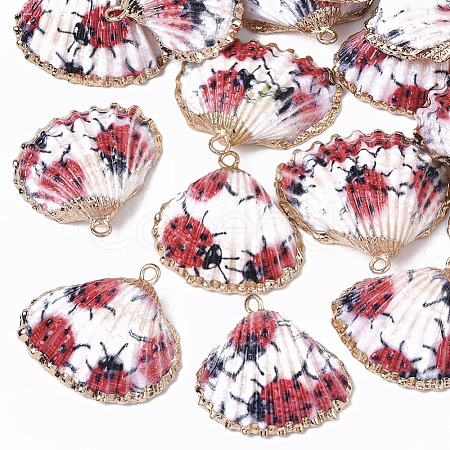 Electroplate Printed Natural Scallop Shell Pendants SSHEL-R047-04-A07-1