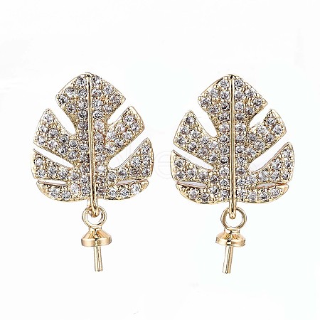 Brass Micro Pave Clear Cubic Zirconia Stud Earring Findings X-KK-Q764-033-1