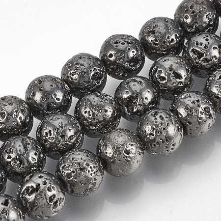 Electroplated Natural Lava Rock Beads Strands G-T061-55D-12mm-1