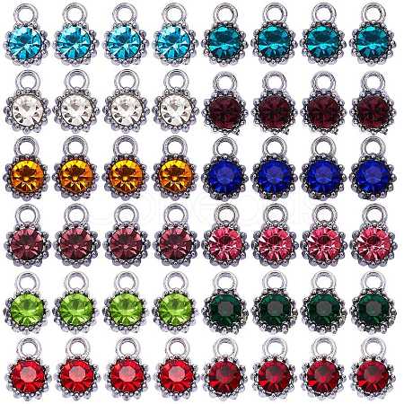 48Pcs 12 Colors Alloy Glass Rhinestone Charms ALRI-SZ0001-03-1