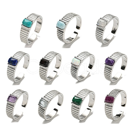 Natural Gemstone Adjustable Rings RJEW-K269-12P-1