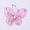 Polyester Butterfly Decoration, with Iron and Acrylic Rhinestone, Pink, 50~56x54~56x5~7mm