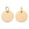 201 Stainless Steel Pendants, Manual Polishing, Flat Round, Stamping Blank Tag, Golden, 10x1mm, Hole: 3.5mm