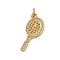 Rack Plating Brass Micro Pave Cubic Zirconia Pendants, Cadmium Free & Lead Free, Long-Lasting Plated, Badminton Racket, Real 18K Gold Plated, 21x9x2.5mm, Hole: 3mm