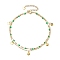 304 Stainless Steel Double Layer Chain Anklets, Enamel Style, with Golden Plated Heart Charms, Lime Green, 9-1/8 inch(23cm)