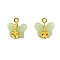 10Pcs Glass Charms, with Golden Alloy Finding, Butterfly, Light Green, 14.5x10mm