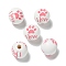 Printed Wood European Beads, Round with Word Pattern, Light Coral, 15.5~16mm, Hole: 4~4.5mm