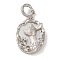 Rhodium Plated 925 Sterling Silver Pave Natural Shell Oval Pendants, Deer Charms with 925 Stamp, Real Platinum Plated, 29mm, Hole: 5mm