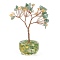 Natural Green Aventurine and  Yellow Quartz Chips Tree of Life Decorations, Glass Base with Copper Wire Feng Shui Energy Stone Gift for Home Office Desktop, 58~66x39.5x100mm