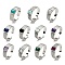 Natural Gemstone Adjustable Rings, with Platinum Brass Findings, Long-Lasting Plated, Jewely for Women, Rectangle, Adjustable