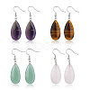 FIBLOOM 4 Pairs 4 Styles Natural Mixed Stone Teardrop Dangle Earrings with Steel Iron Pins for Women EJEW-FI0003-18-1