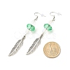 Feather with Round Beads Long Dangle Earrings for Girl Women EJEW-JE04681-02-4
