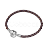 TINYSAND Rhodium Plated 925 Sterling Silver Braided Leather Bracelet Making TS-B-129-18-1