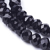 Faceted Black Glass Rondelle Bead Strands X-GLAA-R029-4mm-17A-3