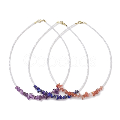 Glass with Natural Gemstone Chip Necklaces NJEW-JN04852-1