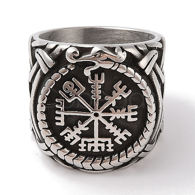 Viking 304 Stainless Steel Vegvisir Wide Finger Rings for Mens RJEW-U005-21A-05-1