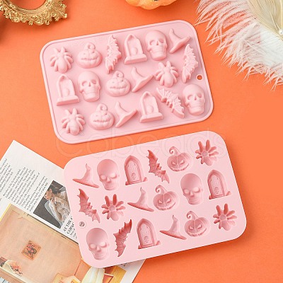 Halloween Theme DIY Skull & Witch Hat & Spider & Bat & Window Food Grade Silicone Molds SIL-CJC0001-05-1