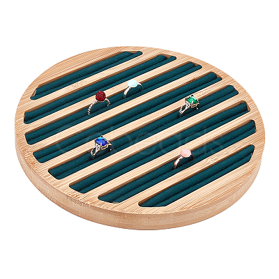 8-Slot Flat Round Bamboo Finger Ring Display Plates RDIS-WH0009-016B-1