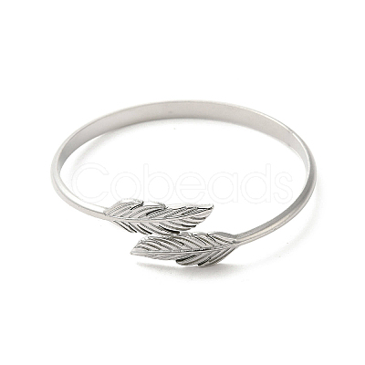 Non-Tarnish 304 Stainless Steel Leaf Cuff Bangles BJEW-A003-03P-1