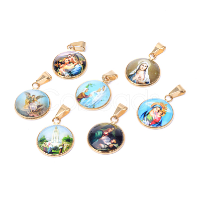 Virgin Mary Theme Glass Pendants X-GLAA-R186-G-1