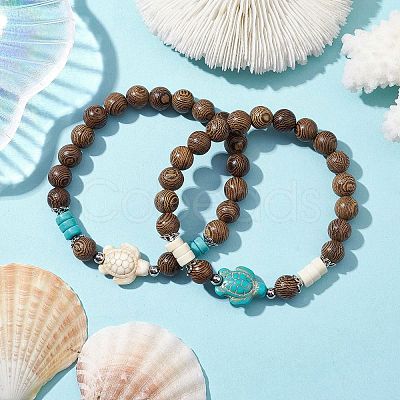 2Pcs 2 Colors Beach Tortoise Synthetic Turquoise Bracelets BJEW-JB10303-1